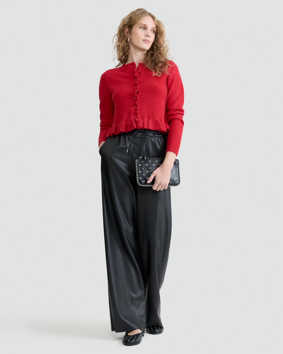 image 1 of F&F Frilly Button Front Cardigan  in Red