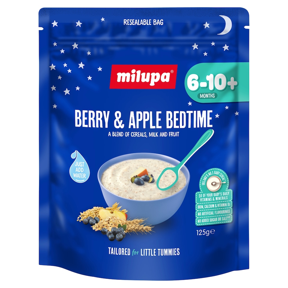 Milupa Berry & Apple Bedtime Porridge Baby Cereal 6-10+ Months 125g
