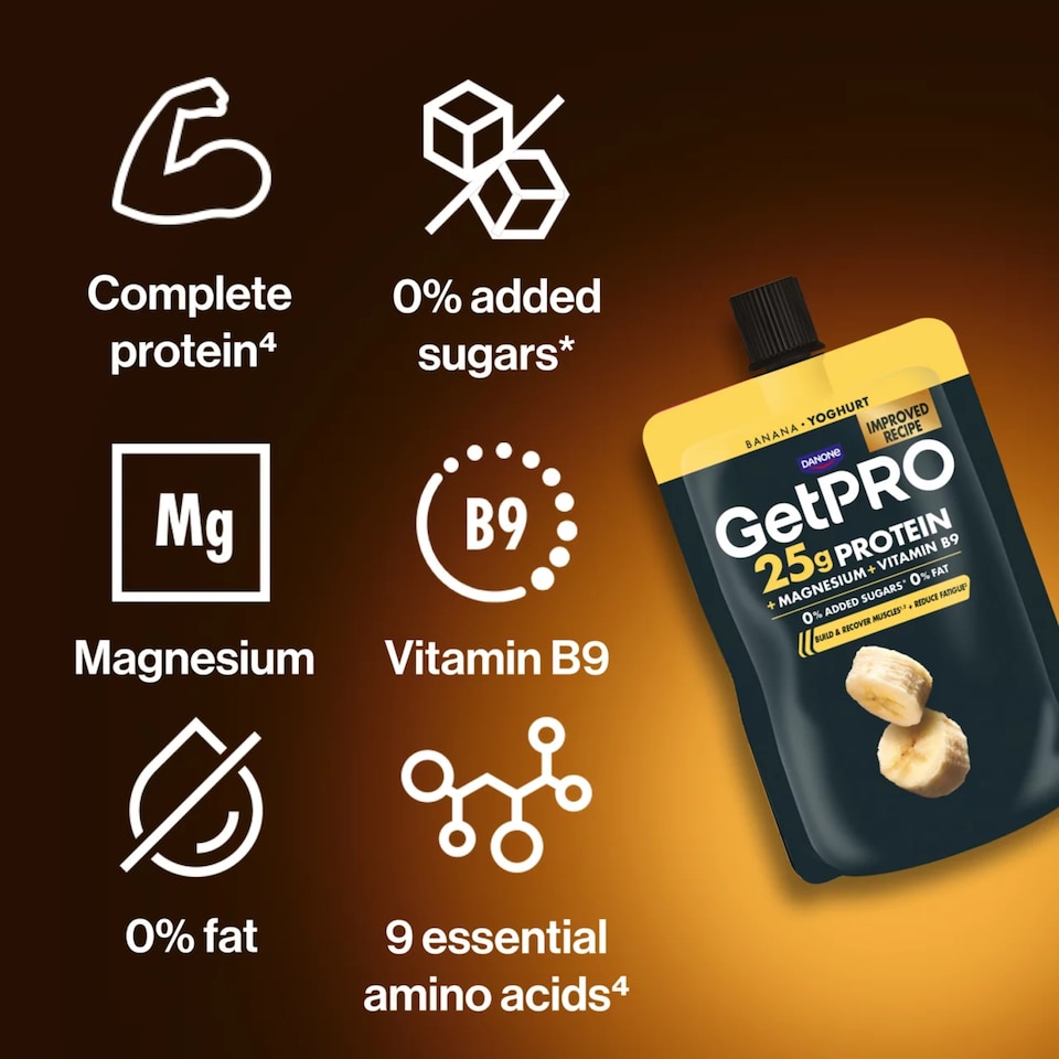 image 1 of GetPRO 25g Protein Yoghurt Pouch - Banana 200g
