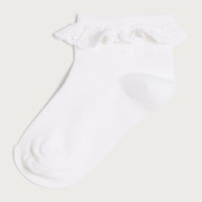 F&F School Girls 5-Pack Cotton Rich Frilly Ankle Socks in White