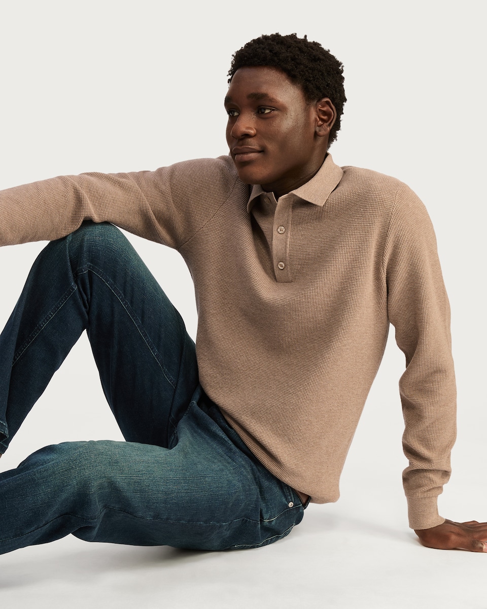 image 1 of F&F Pure Cotton Knitted Polo Jumper in Brown
