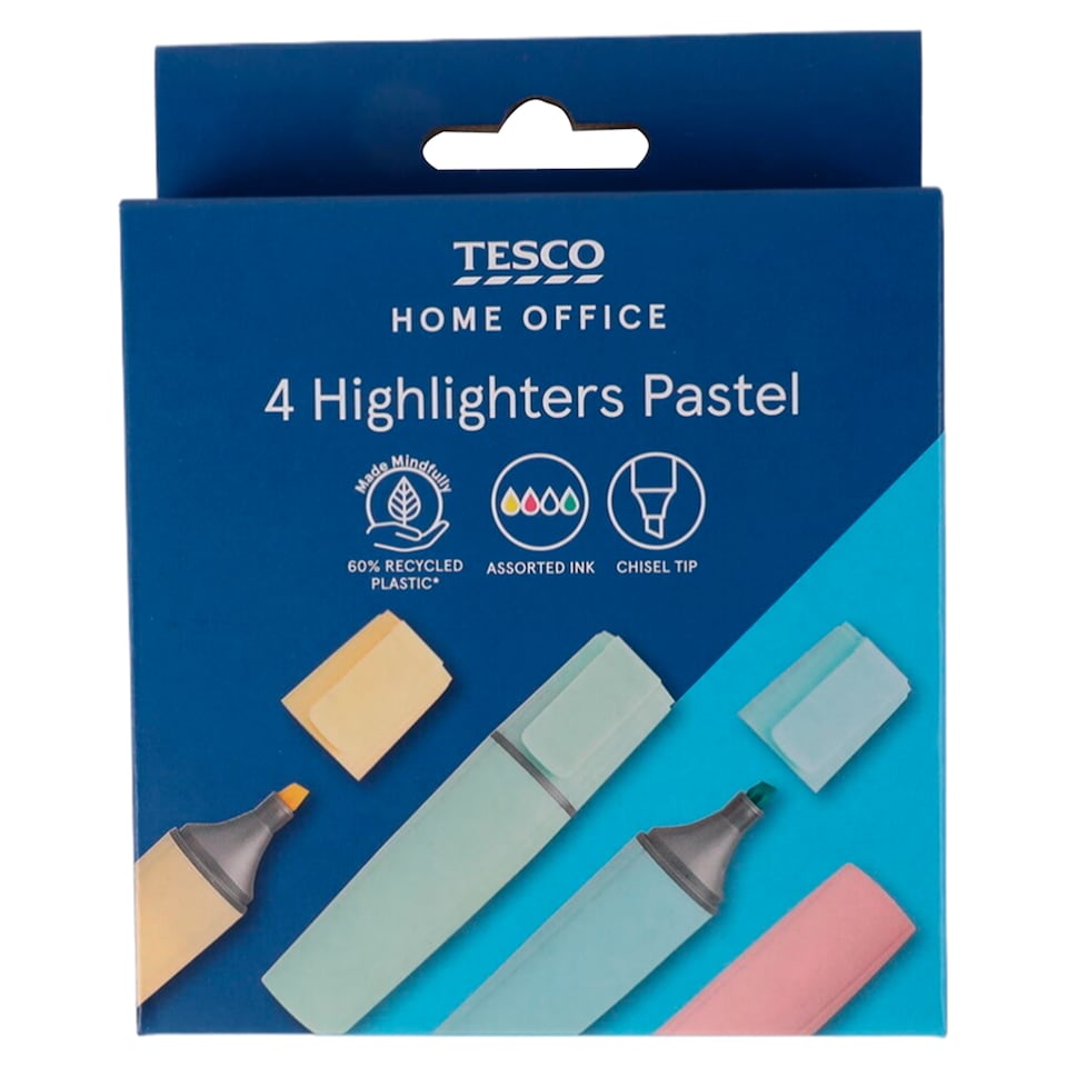 image 1 of Tesco Pastel Rectangular Highlights 4 Pack