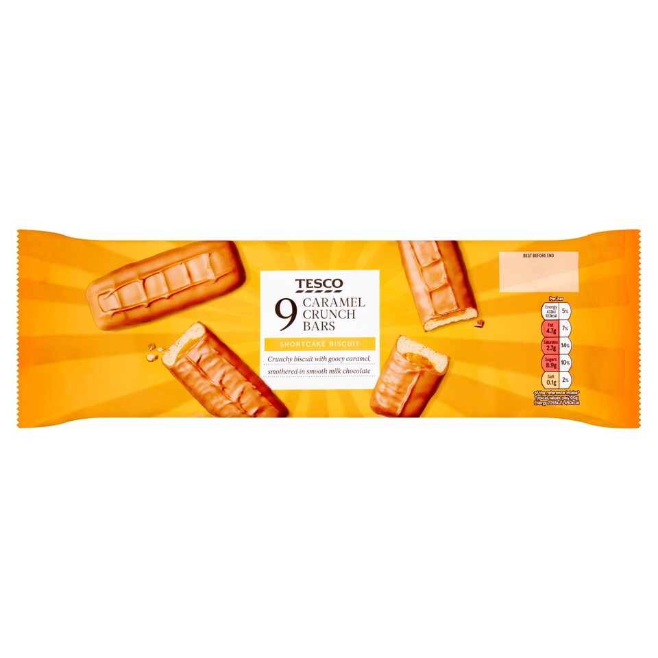 Tesco Caramel Crunch Biscuit Bar 9 Pack 189G Tesco Groceries