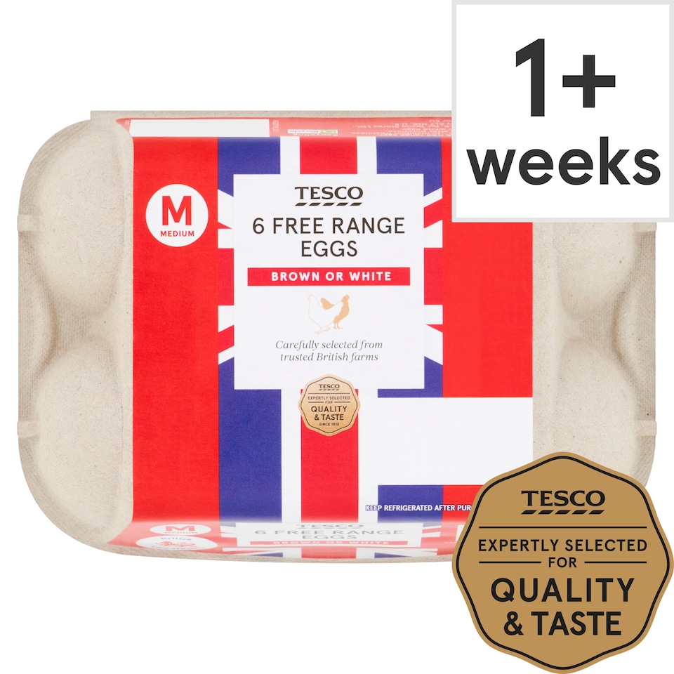 Tesco Free Range Eggs Medium 6 Pack