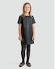 image 2 of F&F Girls Faux Leather Short Sleeved Dress in Black