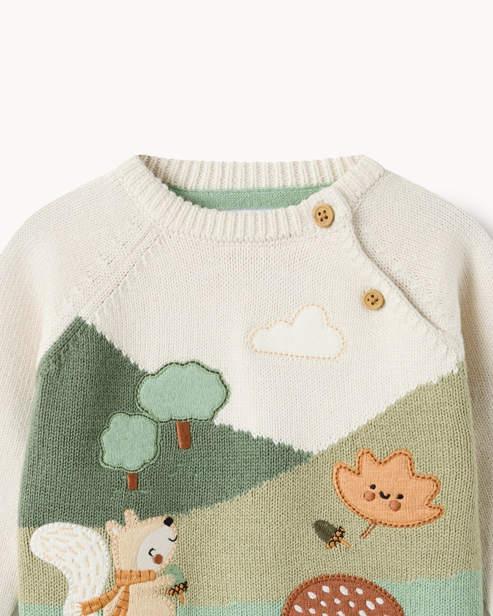 image 1 of F&F Pure Cotton Woodland Jumper in Neutral