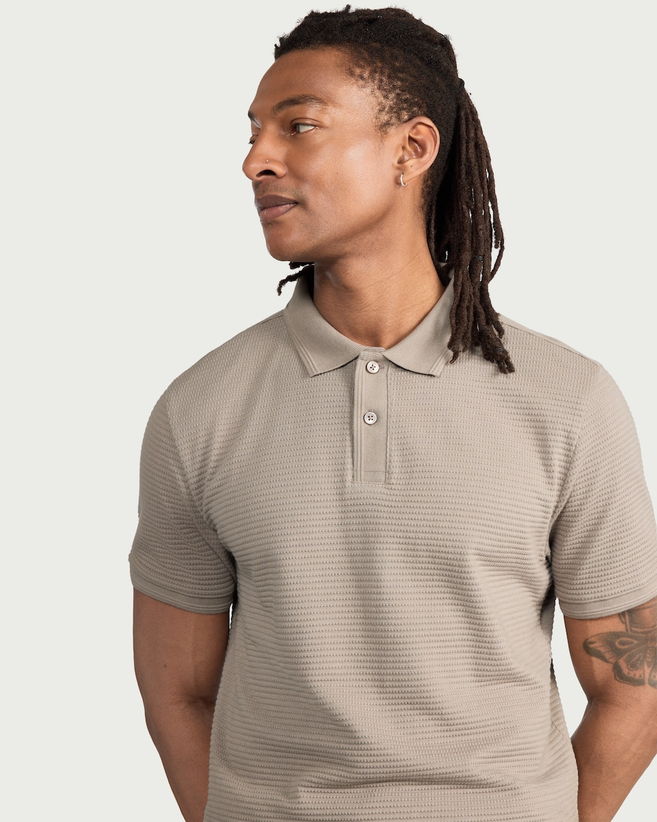 image 1 of F&F Cotton Rich Textured Polo Shirt in Stone