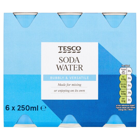 Tesco Soda Water Cans 6X250ml Tesco Groceries