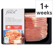 Tesco Finest 16 Thin Cut Canadian Maple Smoked Dry Cured Streaky Irish Rashers 240g