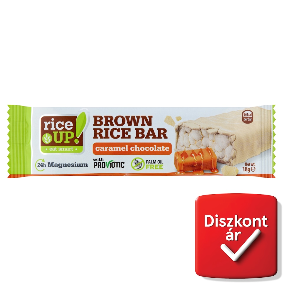 RiceUp! puffasztott barna rizsszelet karamellás ízű fehércsokoládéval 18 g