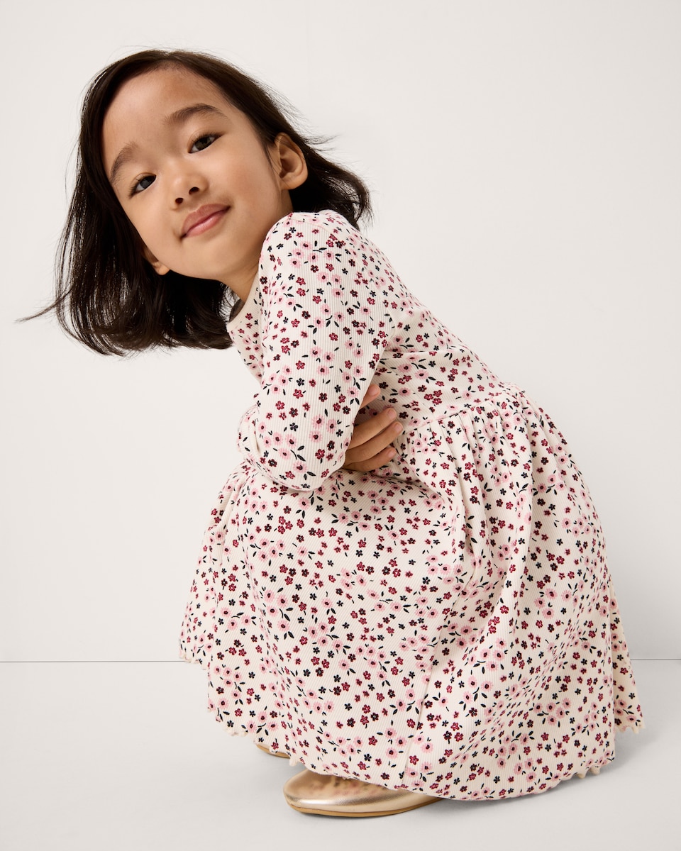 image 1 of F&F Girls Cotton Rich Floral Dress in Multi Pink