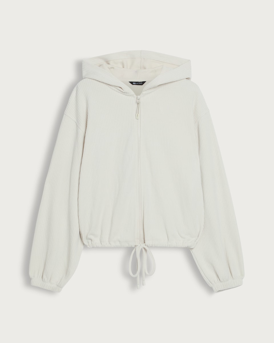 image 1 of F&F Active Ribbed Hooded Zip Up Jacket in Cream