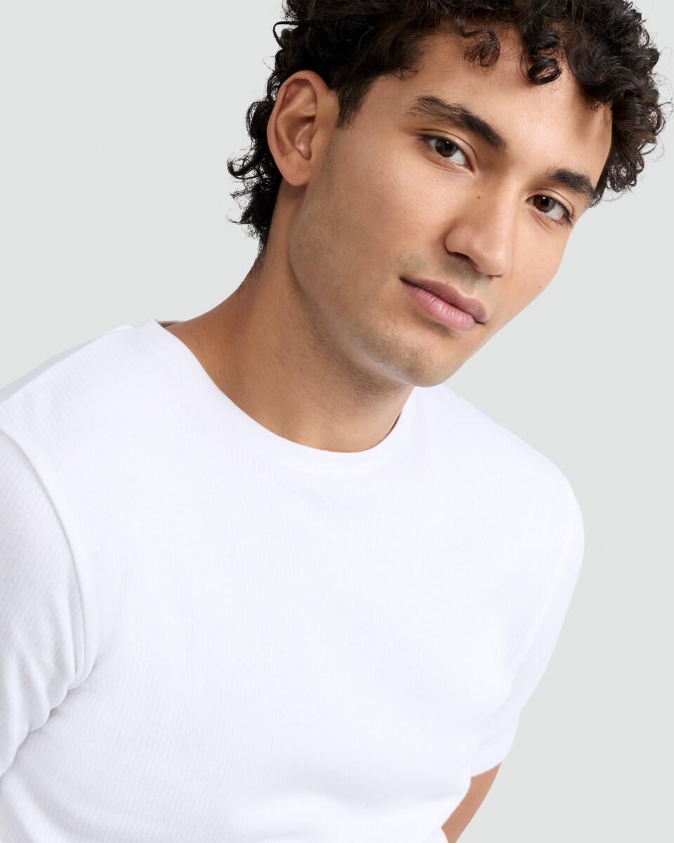 image 1 of F&F WARMPLUS™ Medium Warmth Ribbed Thermal Short Sleeved T-Shirt in White
