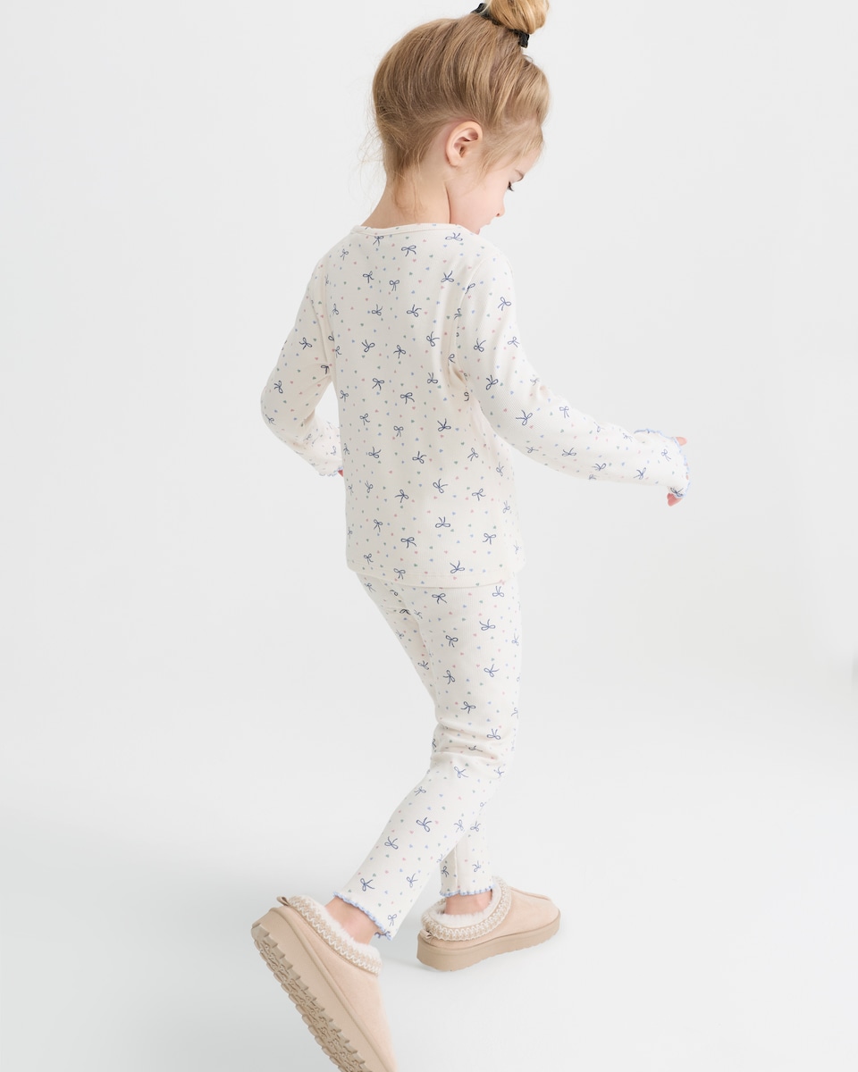 image 1 of F&F Girls 2-Pack Cotton Rich Bow Print Pyjama Set in Blue