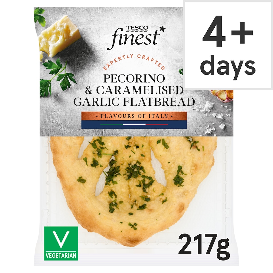 Tesco Finest Pecorino and Caramelised Garlic Flatbread 217g