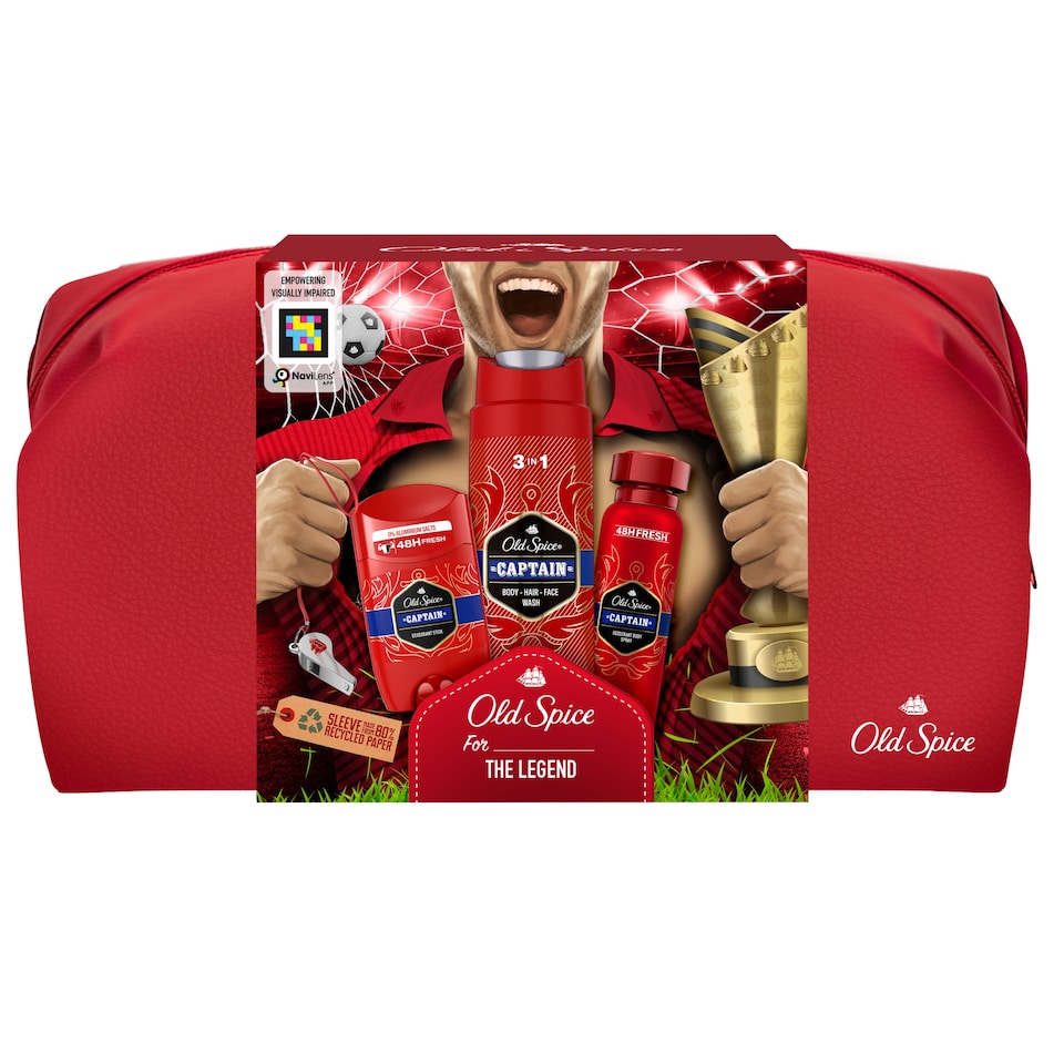 image 1 of Old Spice Footballer Wash Bag Gift Set With Captain Deodorant Stick, Deodorant Spray And Shower Gel