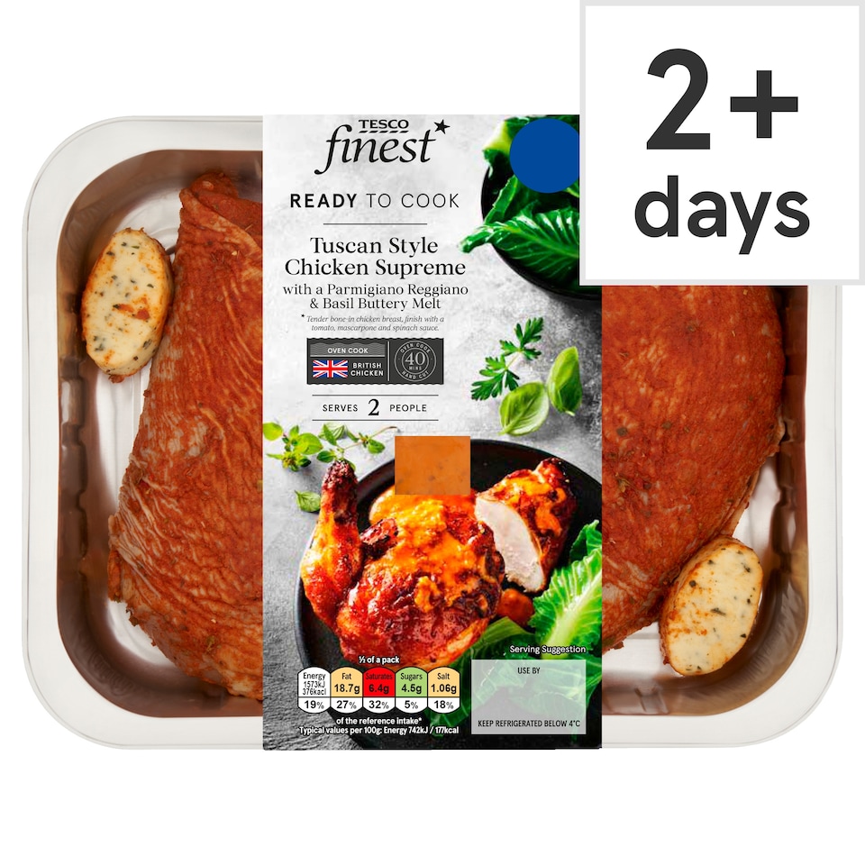 Tesco Finest Tuscan Style Chicken Supreme with a Parmigiano Reggiano & Basil Buttery Melt 648g