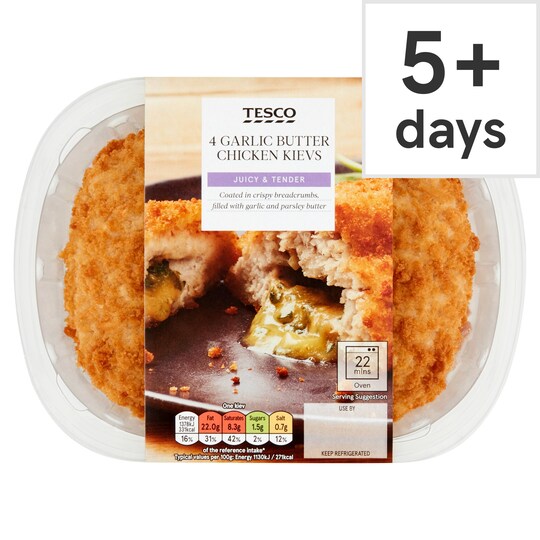 Tesco 4 Breaded Garlic Chicken Kievs 520G Tesco Groceries