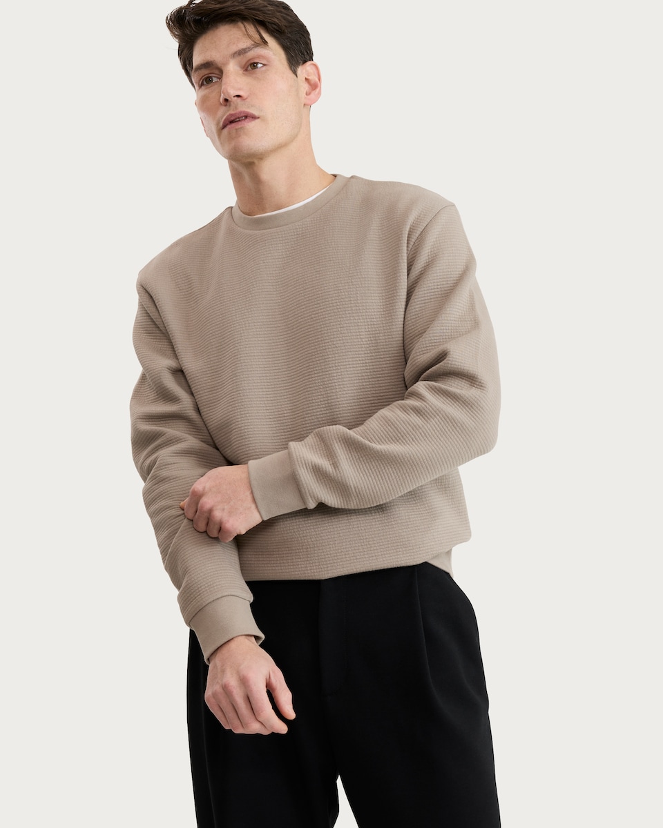 image 1 of F&F Cotton Rich Textured Crew Neck Sweatshirt in Stone