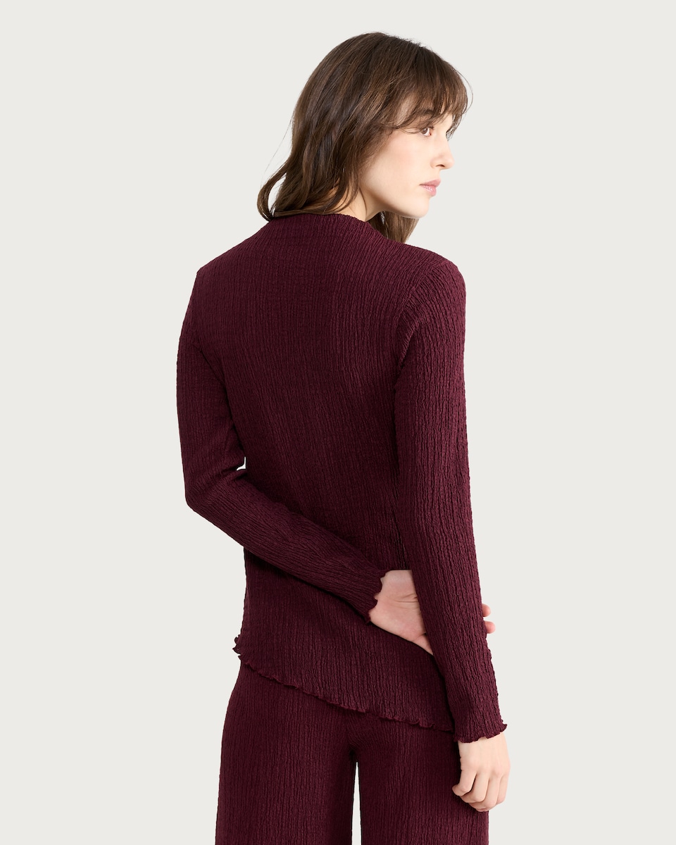 image 1 of F&F Textured Metal Accent Long Sleeved Co-ord Top in Burgundy
