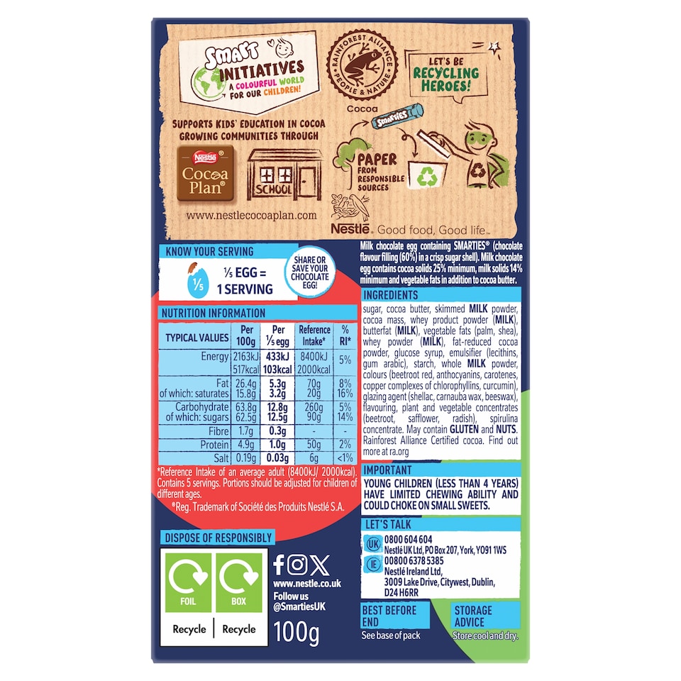 image 1 of Smarties Chocolate Egg 100g