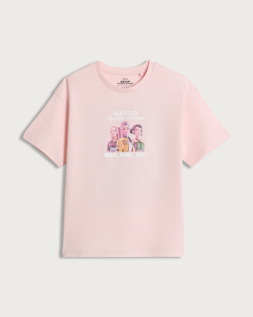 image 1 of K-Pop Demon Hunters Print Pure Cotton T-Shirt in Pink