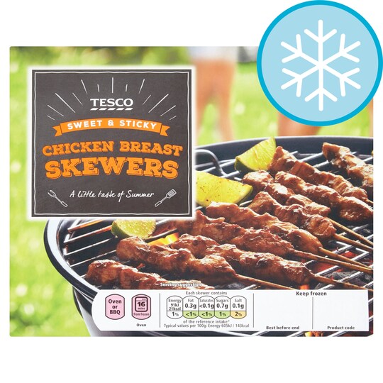 Tesco Bbq 10 Chicken Sweet And Sticky Skewers 180G