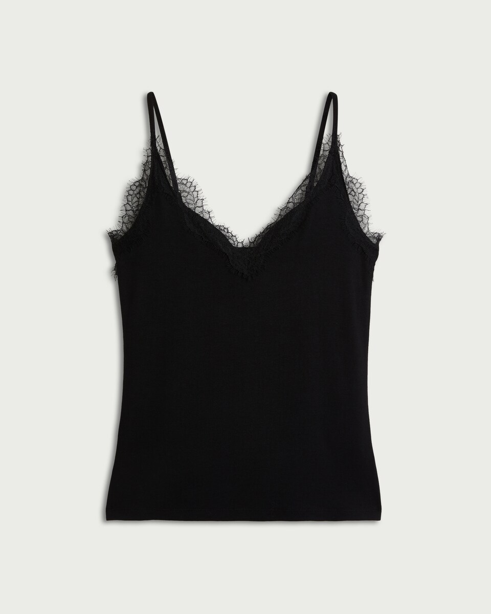 image 1 of F&F Lace Trim Strappy Vest in Black