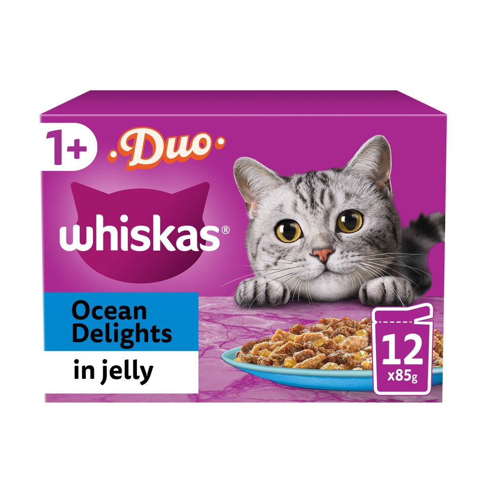 image 1 of Whiskas Duo Ocean Delights Adult Cat Food Pouches Jelly 12x85g
