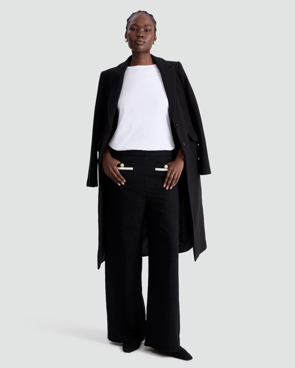 image 1 of F&F Boucle Textured Wide Leg Button Co-ord Trousers in Black