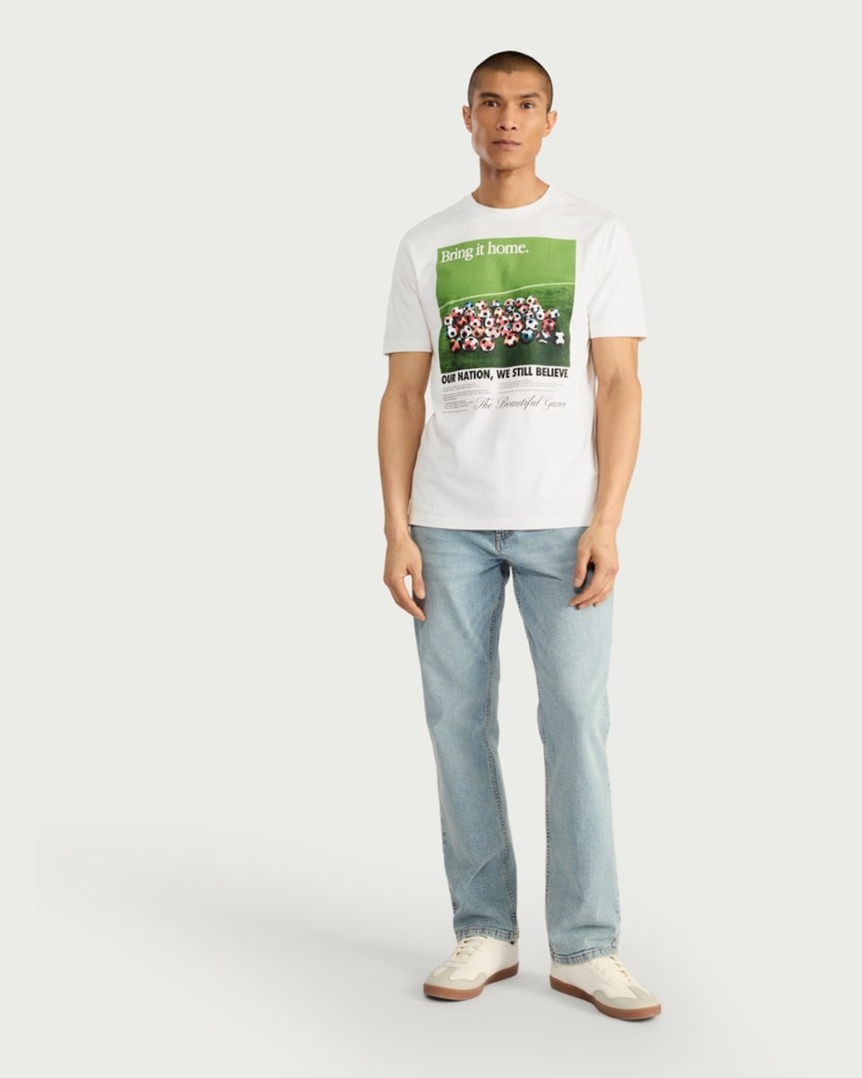 image 1 of F&F Pure Cotton Bring It Home Football Print T-Shirt in White