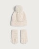 image 1 of F&F Girls 3-Piece Knitted Faux Pearl Beanie, Gloves and Snood Set in Neutral