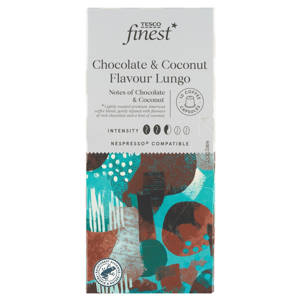 Tesco Finest Lungo pražená mletá káva v kapslích s čokoládovo-kokosovou příchutí 10 ks 54g
