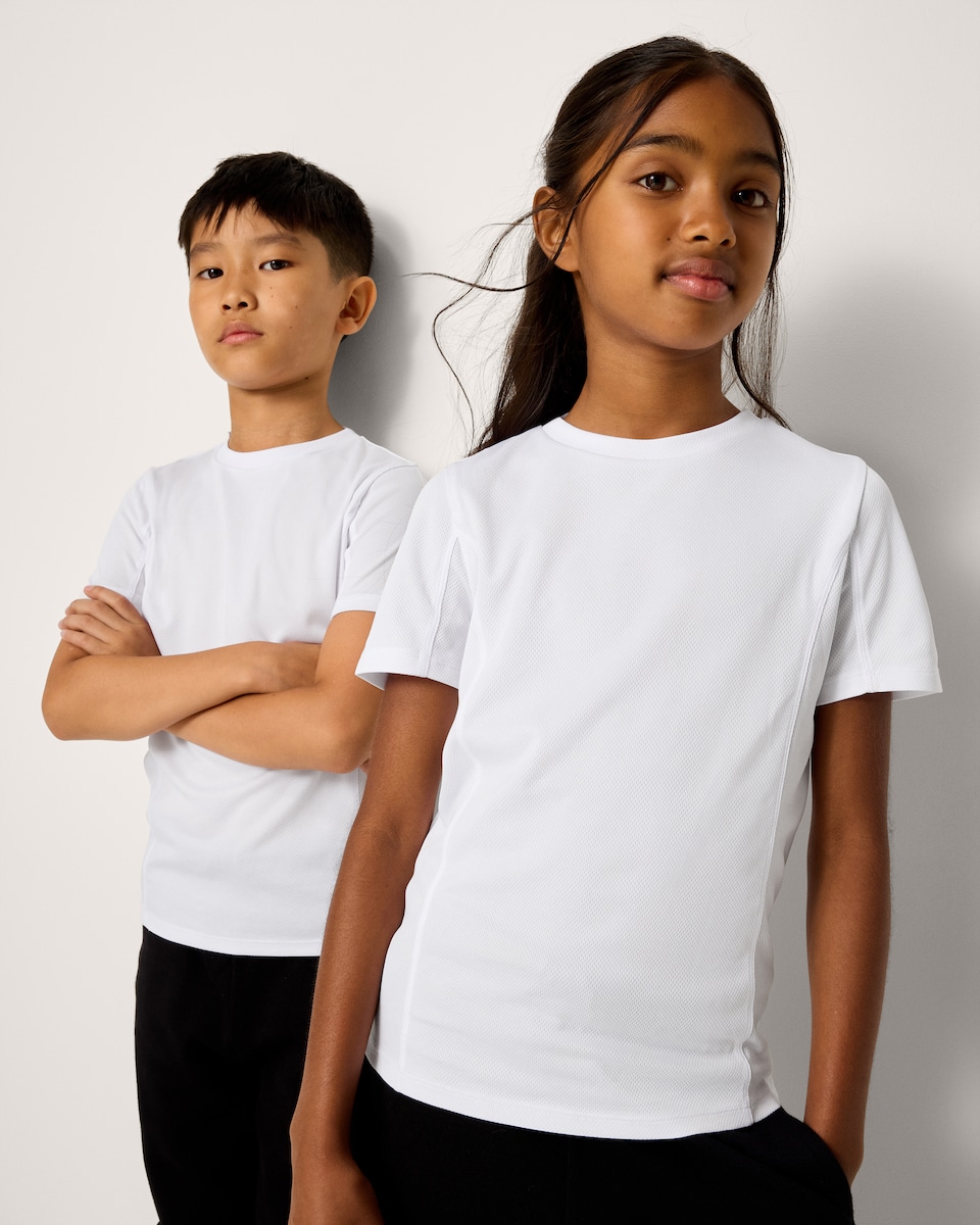image 1 of F&F School Unisex 2 Pack PE T-Shirts in White
