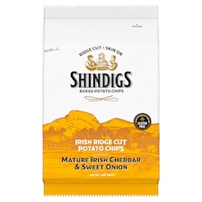 Shindigs Mature Irish Cheddar & Sweet Onion Ridge Cut Potato Chips 90g