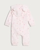 image 2 of F&F Baby Cotton Rich Hooded Strawberry Print Sleepsuit in Pink