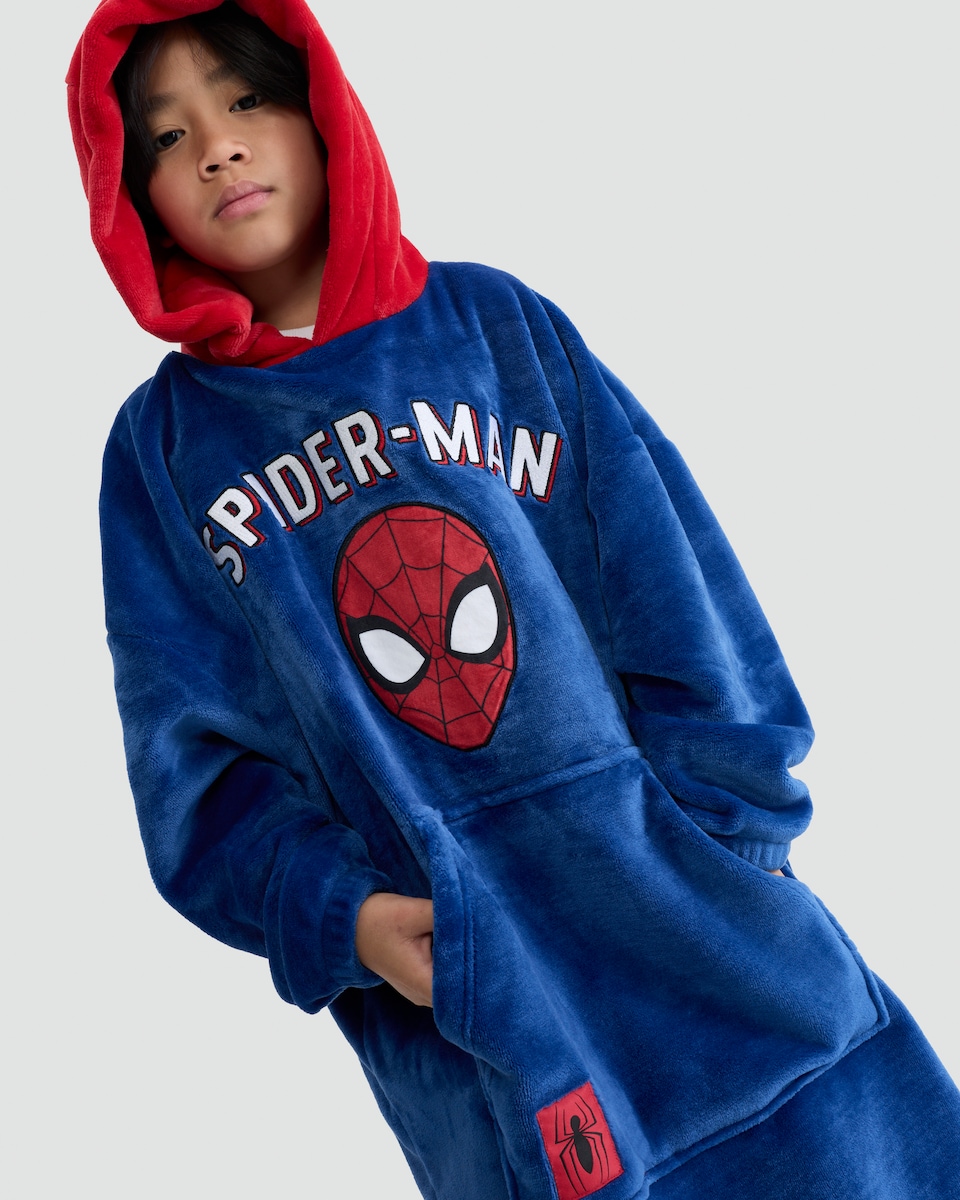 image 1 of Marvel Spider-Man Fleece Pyjama Hoodie in Blue Multi