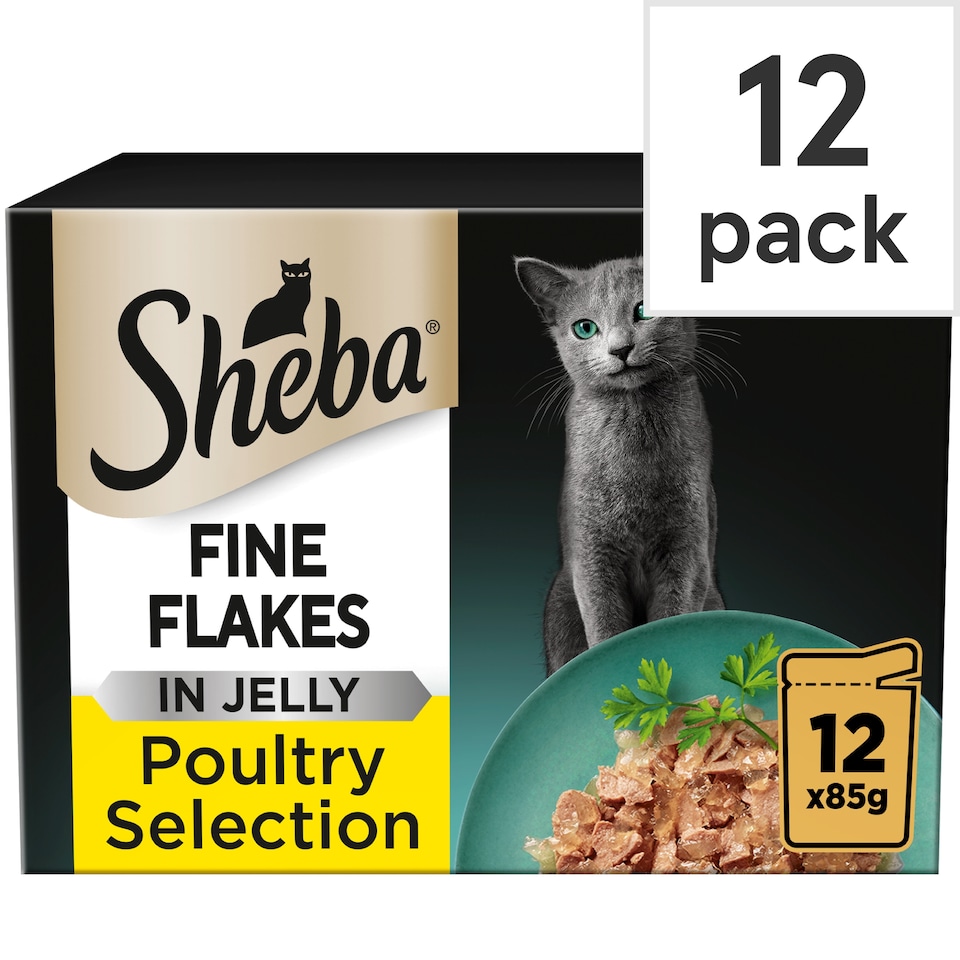 image 1 of Sheba Fine Flakes Wet Cat Food Pouches Poultry in Jelly 12x85g