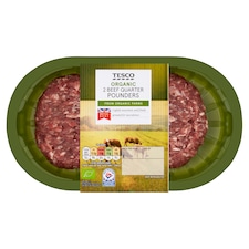 Tesco Organic Beef Quarter Pounders 2 Pack 227g