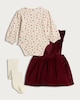 image 2 of F&F Baby 3-Piece Embroidered Corduroy Pinny, Floral Bodysuit and Tights Set in Burgundy