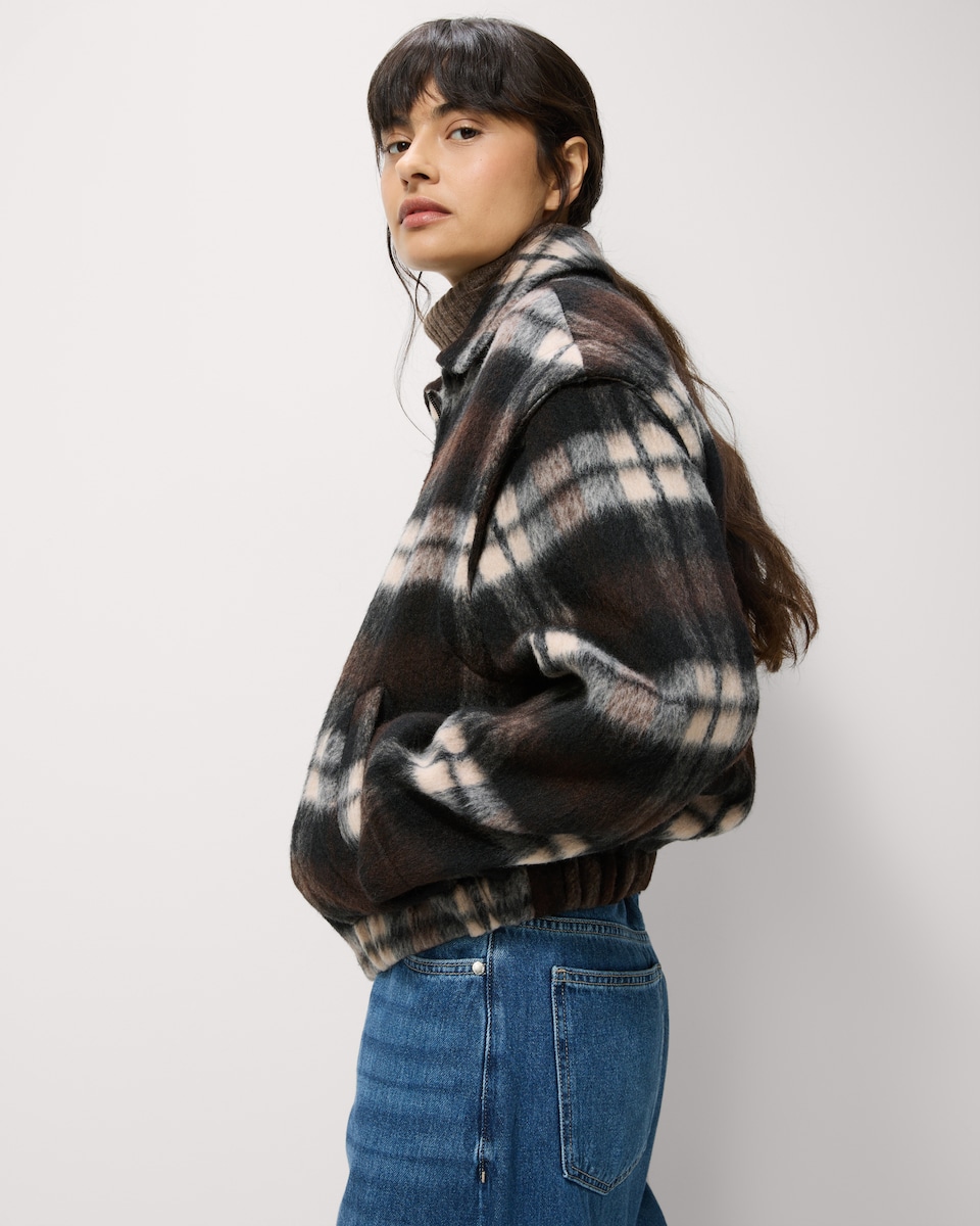 image 1 of F&F Brushed Checked Short Jacket in Multi Brown