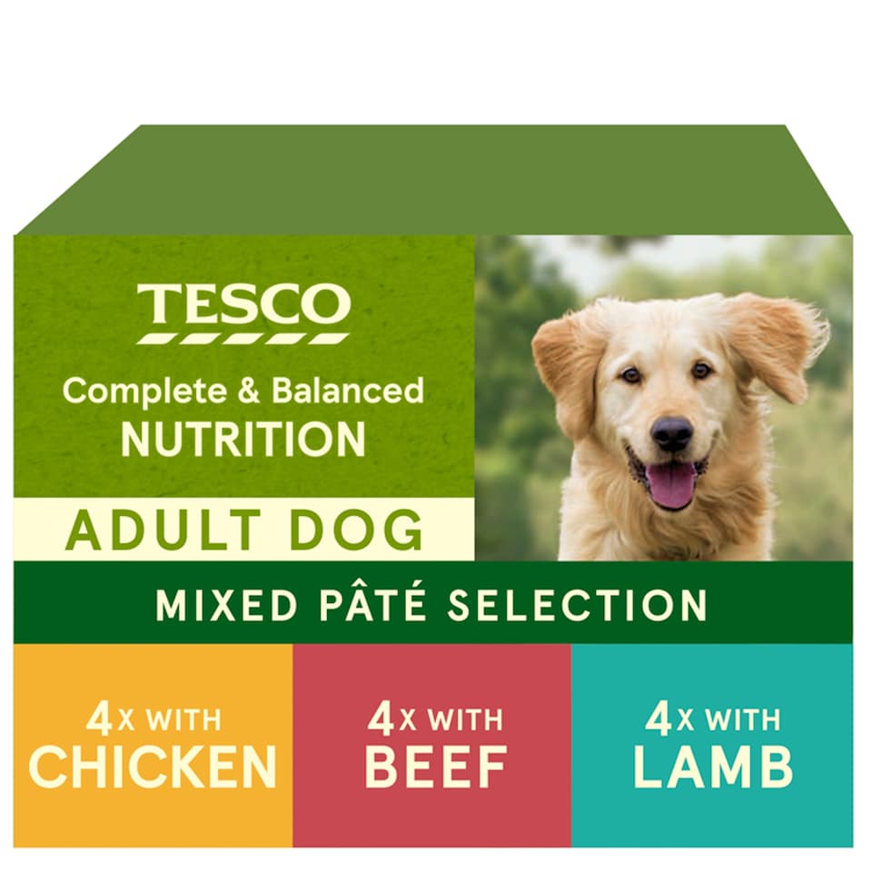 image 1 of Tesco Adult Dog Food Pate Selection Chicken, Beef & Lamb 12X150g
