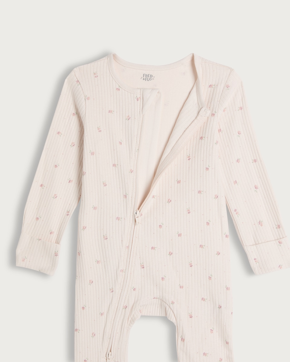 image 1 of F&F Baby 2-Pack Cotton Rich Ribbed Sleepsuits in Pink