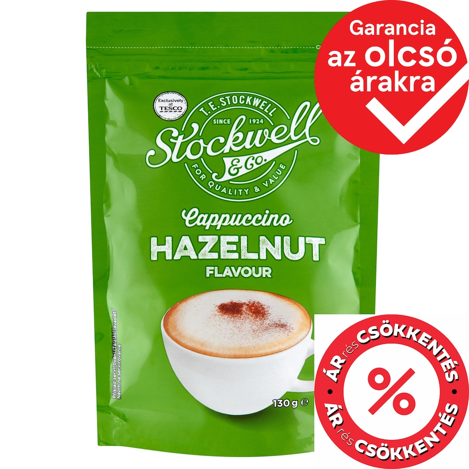 Stockwell & Co. Cappuccino azonnal oldódó, mogyoró ízű kávés italpor 130 g