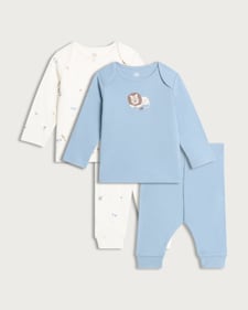 F&F Baby 2-Pack Pure Cotton Lion Pyjama Set in Blue