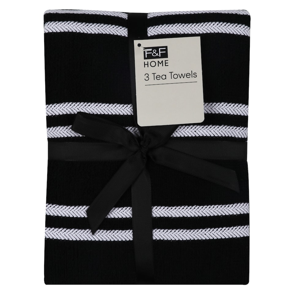 F&F HOME Black Terry Tea Towel 3 Pack