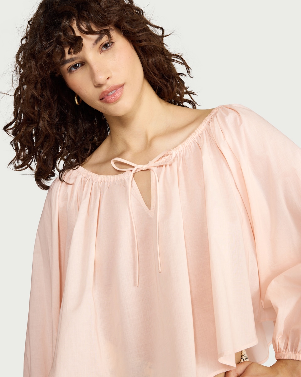 image 1 of F&F Pure Cotton Bardot Long Sleeved Blouse in Pink