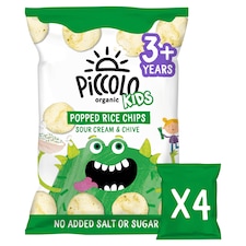 Piccolo Organic Kids Popped Rice Chips Sour Cream & Chive 4 x 20g