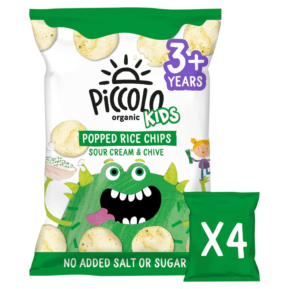 Piccolo Organic Kids Popped Rice Chips Sour Cream & Chive 4 x 20g