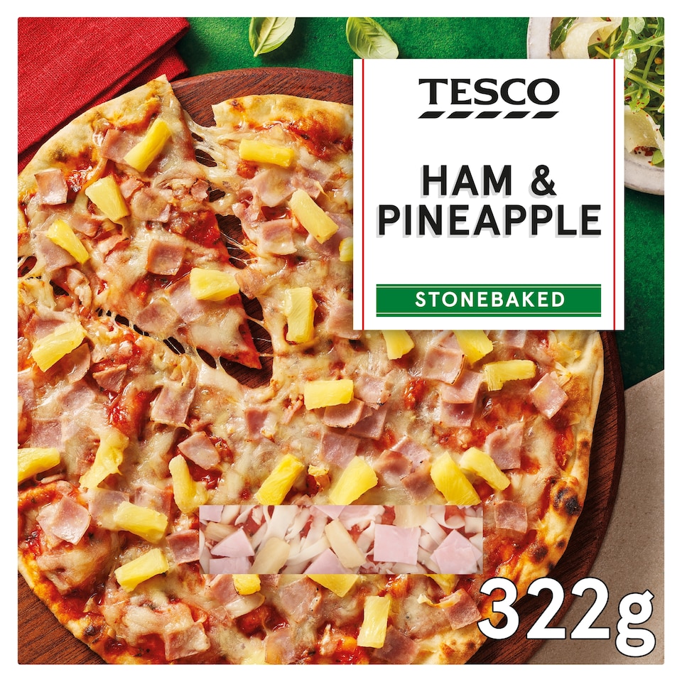 Tesco Stonebaked Ham & Pineapple Pizza 322G
